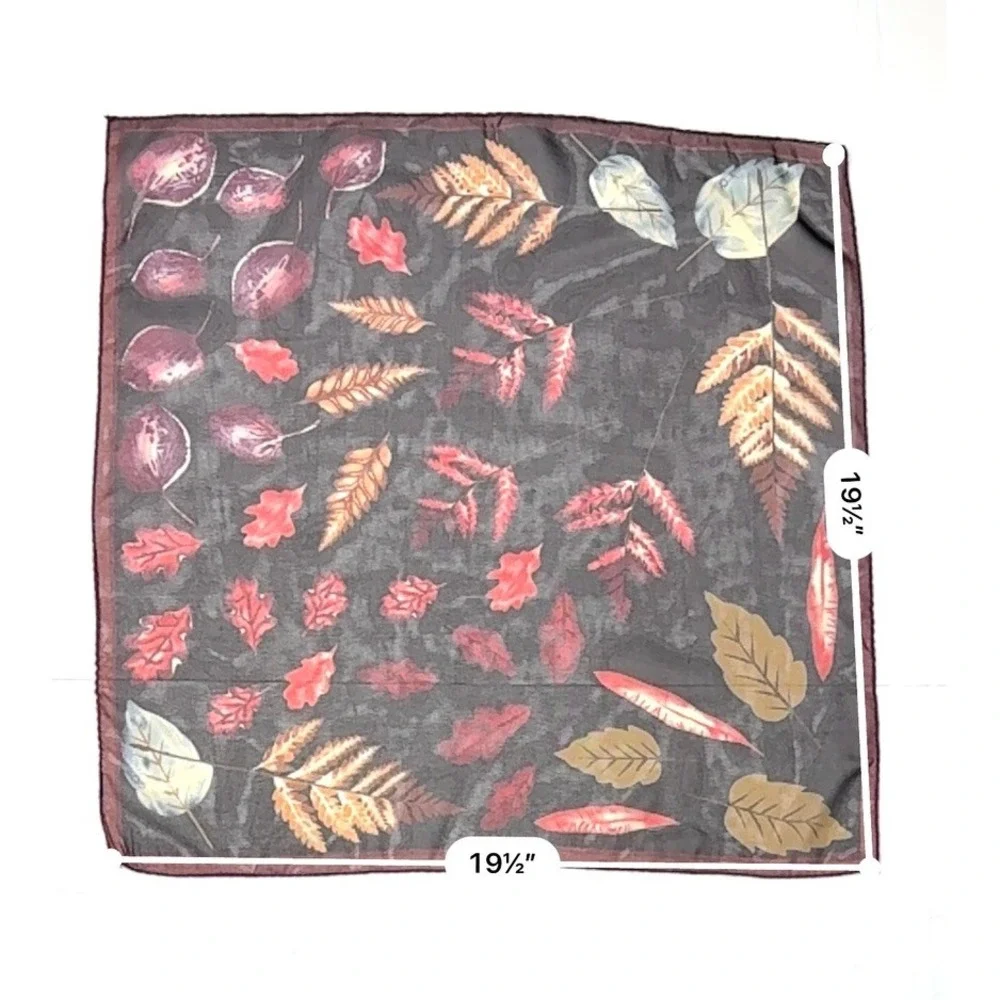 Vintage Square Wrap Scarf Rich Botanical Leaves Brown Accessory Colorful Fall